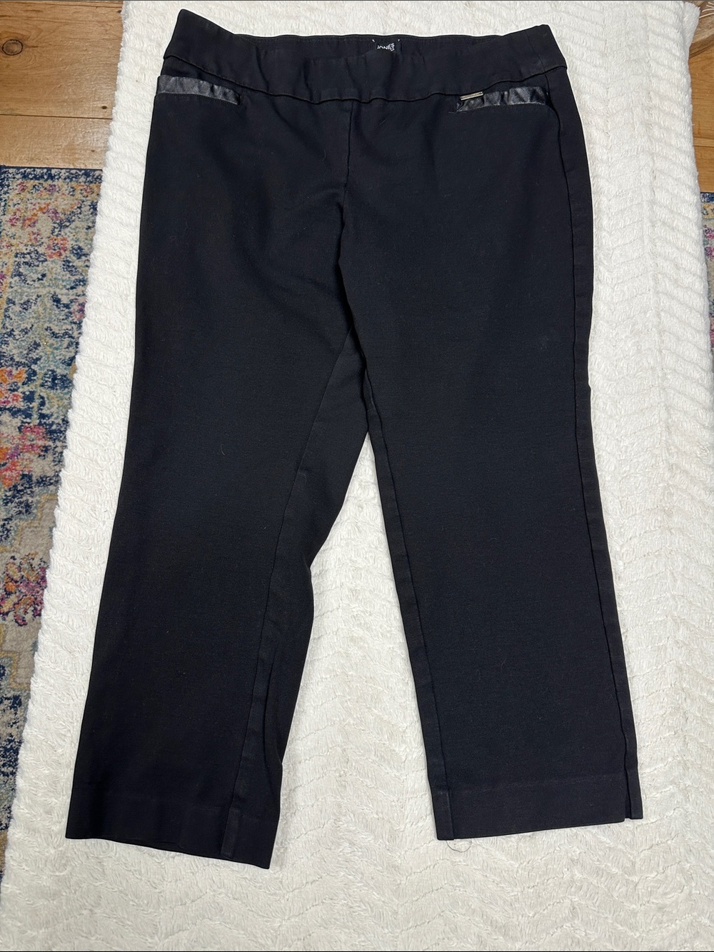 Jones of NY Signature Black Fancy Trim Straight Leg Pull-On Pants, XL